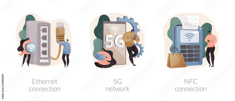 Poster network infrastructure abstract concept vector illustrations.