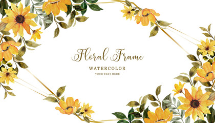 Yellow flower frame background with watercolor