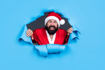 santa claus bearded man wish happy new year and merry christmas holiday ready to celebrate winter...