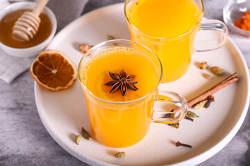 Tea with sea buckthorn and spices is on the table