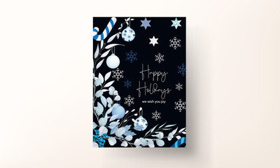 elegant white christmas card design with leaves and christmas ornament