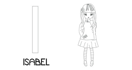 Princesses with names, alphabet letters for coloring. Name Isabel.