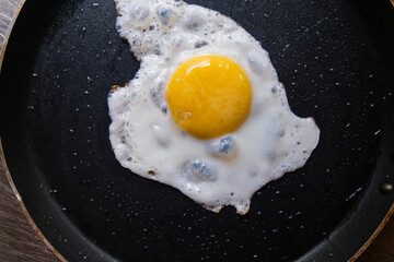 Delicious fried egg and oil on a frying pan