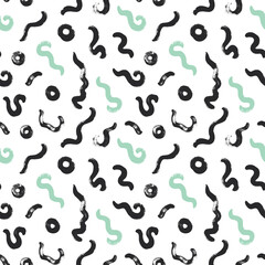 Black and white wavy organic rounded shapes seamless pattern. Organic irregular circular vector lines or fingerprint pattern. Seamless black and white chaotic vector design in Memphis style