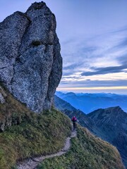 hiking trail to the mountain speer in toggenburg, switzerland. Evening hike in the Swiss mountains....