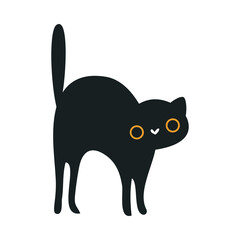 Cute Black Angry Cat with Raised Up Tail and Curved Back Vector Illustration