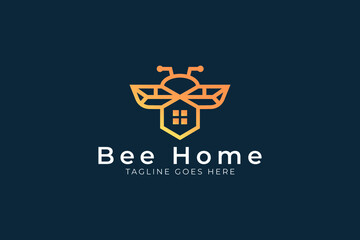 Home Bee Logo Design Template. Unique logo design with lebah concept with home. Vector Graphic