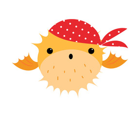 Cute Blowfish as Sea Animal in Bandana Floating Underwater Vector Illustration