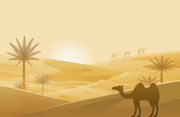 Desert with Camel and Sand Dune Scenery Background