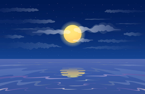 Full Moon Reflected in Water Scenery Background