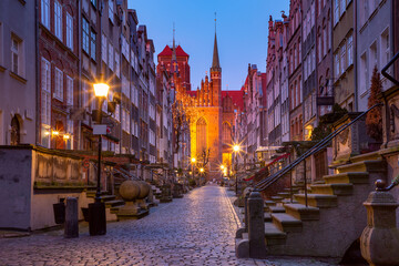 Empty night street Mariacka, St Mary, street in Gdansk Old Town, Poland
