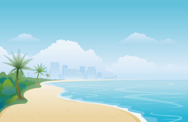 Beach and City  Scenery Landscape Background