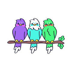Isolated group of cute birds on a branch Vector illustration