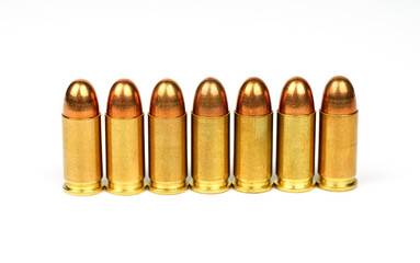 gold bullets isolated on white background.	

