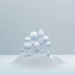 3d render, 3d illustration. Winter landscape with trees.