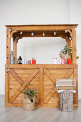 Christmas wooden stall with hot drinks