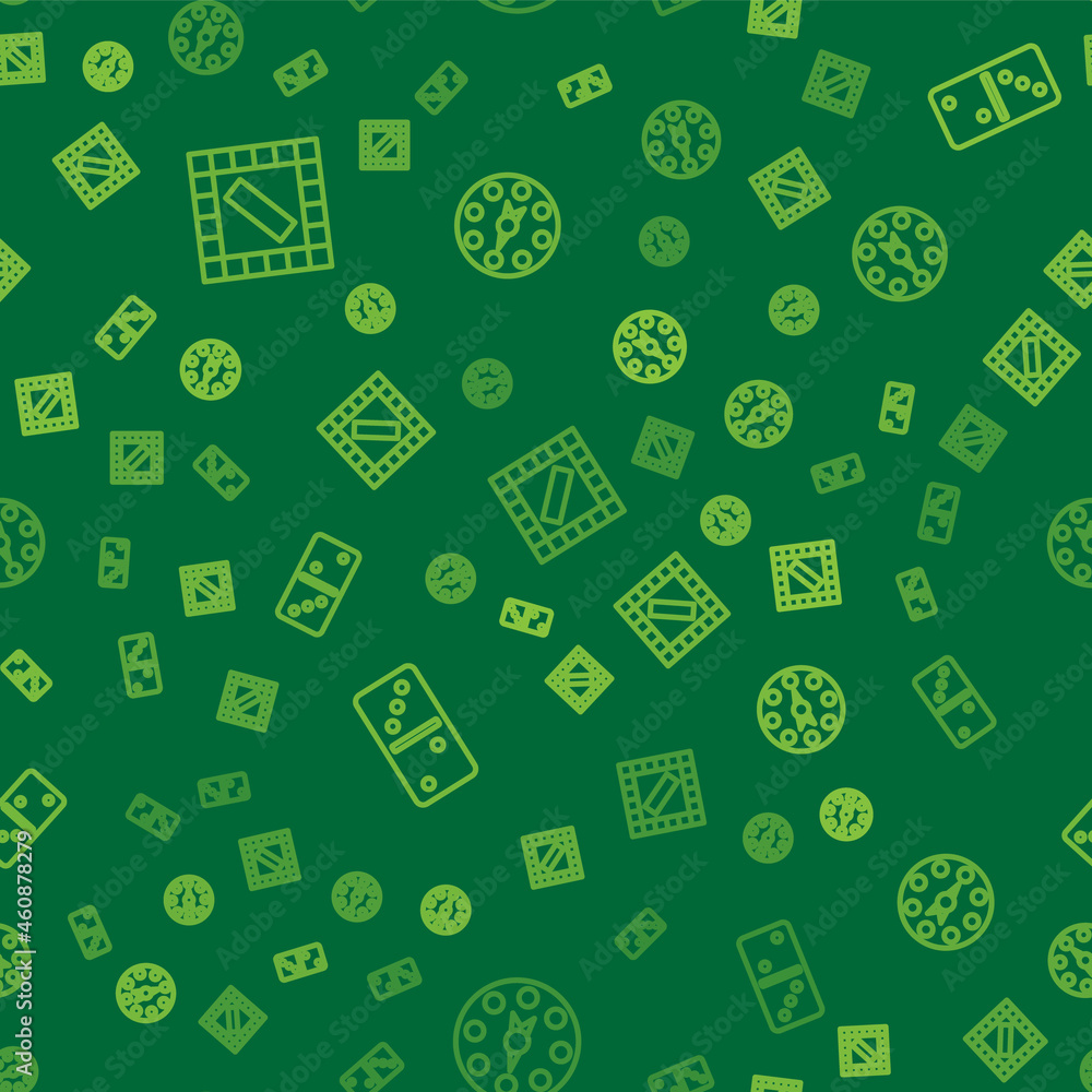 Poster set line board game, domino and twister on seamless pattern. vector