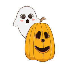 Cute halloween ghost on white background. Vector illustration.