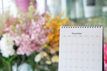 Calendar desk on table. Desktop Calender for Planner to plan wedding agenda, timetable, appointment, organization, management each date, month on office table. Calendar Concept.