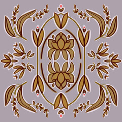 hand drawn, symmetrical, floral ornament pattern