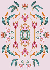 hand drawn, symmetrical, floral ornament pattern