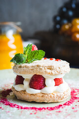 Traditional sweet pastry with three layers of airy dough with whipped cream