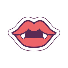 Isolated cute halloween lips with fangs Vector illustration