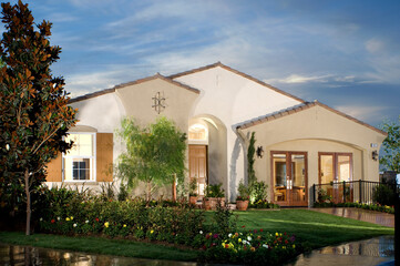 New Home architecture. House with landscaping