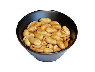 Roasted peanuts snack in small bowl isolated on a white background