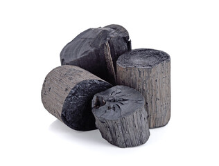 Natural wood black charcoal a on white background