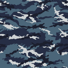 
Blue military camouflage uniform background, trendy clothing design, classic texture. Winter design.