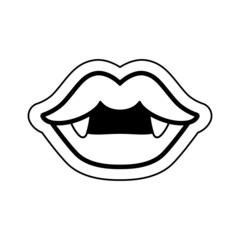Isolated cute halloween lips with fangs Vector illustration