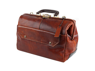 New fashion bag in brown leather. Isolated on white