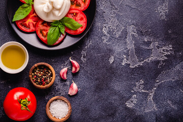 Tasty delicious burrata cheese with fresh tomatoes