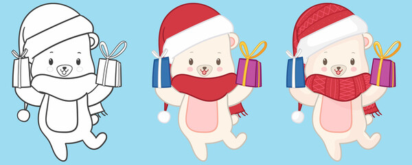 cute white baby bear christmas give a presents