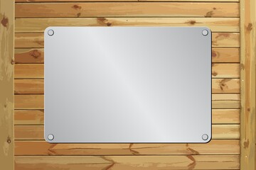 Obraz premium metal plaque on wooden board
