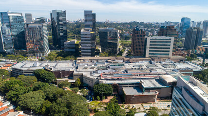 Aerial drone view of the Brooklin neighborhood in São Paulo, Brazil. 
Beautiful new buildings for housing and offices