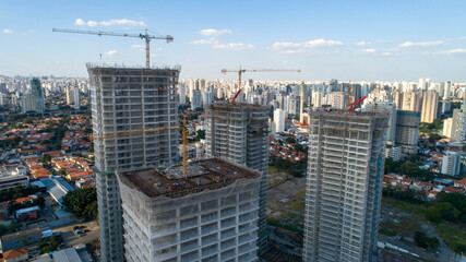 Fototapeta premium Aerial drone view of the Brooklin neighborhood in São Paulo, Brazil. Beautiful new buildings for housing and offices