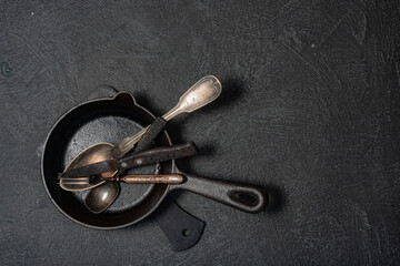 Kitchen utensils - flat lay background
