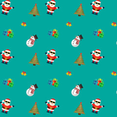 Merry Christmas seamless pattern. Christmas pattern with Christmas tree and santa claus on a green background. New Year's pattern.