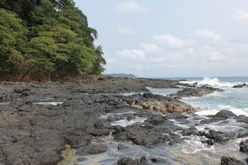 Fototapeta na wymiar A view of the coastal area of the Ilheu Bom-Bom Principe Island Africa