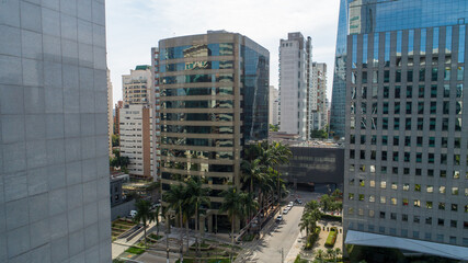 Fototapeta na wymiar Aerial view of Avenida Brigadeiro Faria Lima, Itaim Bibi. Iconic buildings in the background