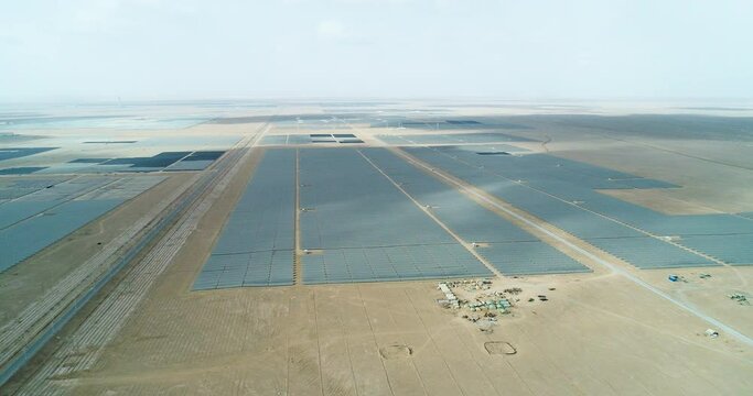 Aerial photography of solar photovoltaic in desert