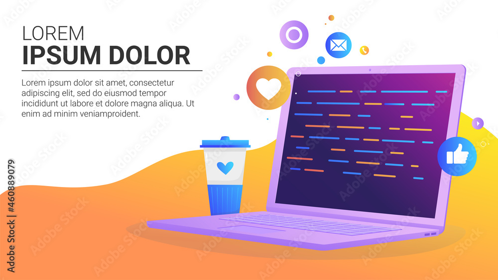 Wall mural web banner template business laptop message work programming