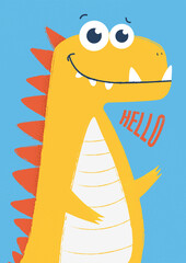 illustration baby dinosaur cute simple funny orange child poster