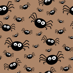 Halloween pattern with funny spiders. Vector