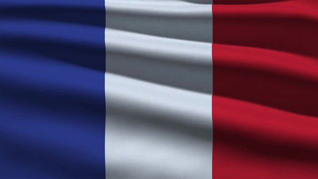 France Satin Flag. Waving Fabric Texture of the Flag of France, Real Texture Flag. Realistic Flag. Waving Flag of the France