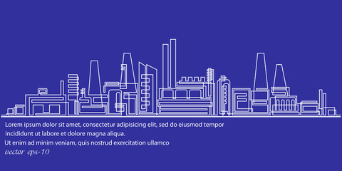 City factory.Industrial city landscape.Industrial complex with pipes.Modern thin line design style. vector illustration.