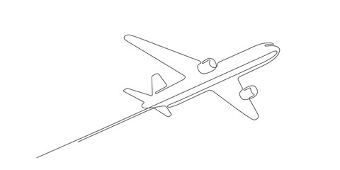 Fototapeta na wymiar Flying plane.Airplane Vector .Continuous line drawing.Air flights.Vacation banner.