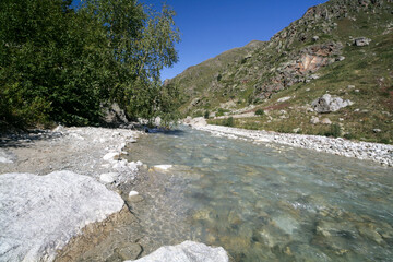 A mountain river in the Elbrus region, Russia.